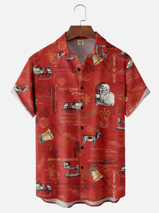 Moisture Wicking Christmas Santa Chest Pocket Hawaiian Shirt