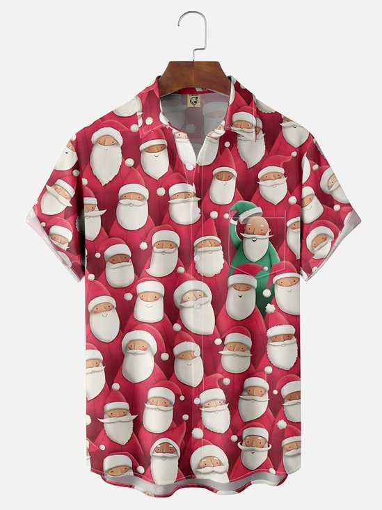 Moisture Wicking Christmas Santa Chest Pocket Hawaiian Shirt