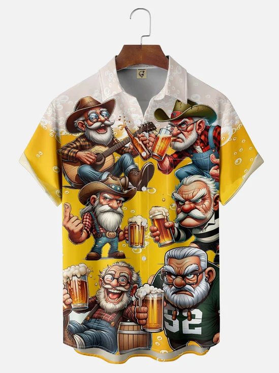 Moisture Wicking Beer Old Man Chest Pocket Hawaiian Shirt
