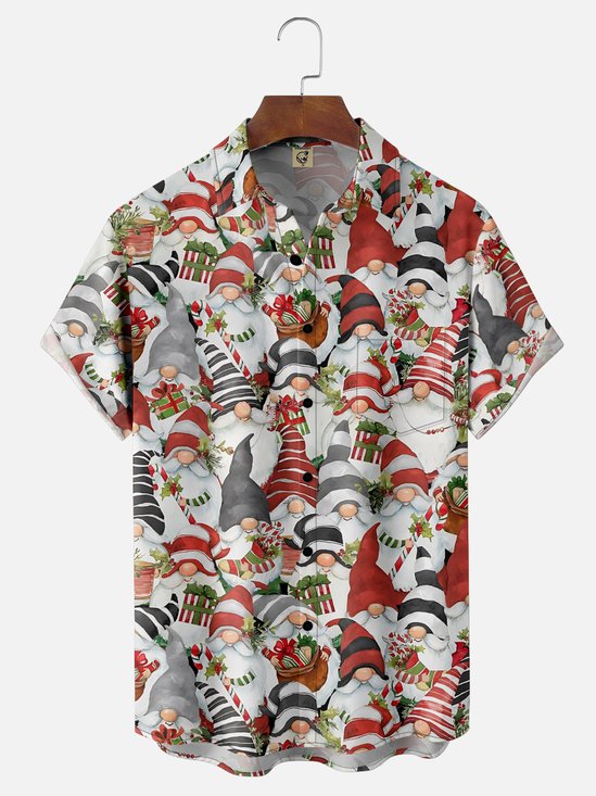 Moisture Wicking Christmas Gnome Chest Pocket Hawaiian Shirt
