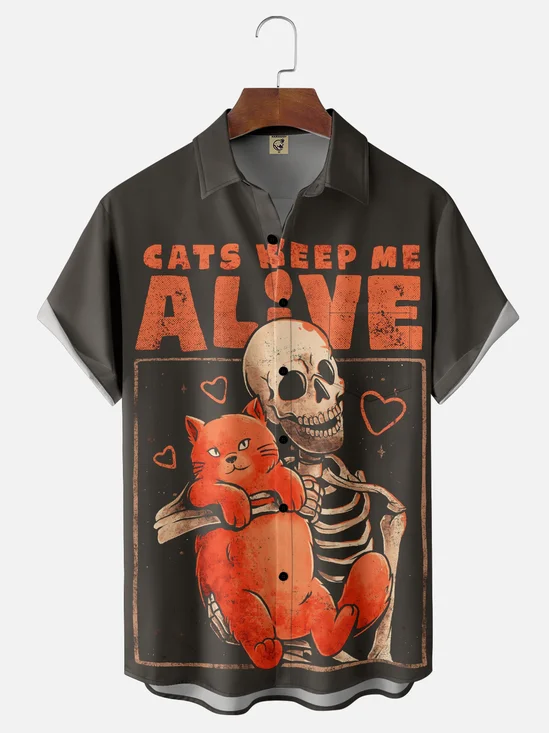 Hardaddy X Eduely Moisture-wicking Cats Keep Me Alive Chest Pocket Holiday Shirt