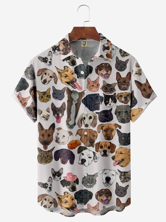 Hardaddy X Anna Lynne Moisture-wicking Cats Dogs Chest Pocket Hawalian Shirt