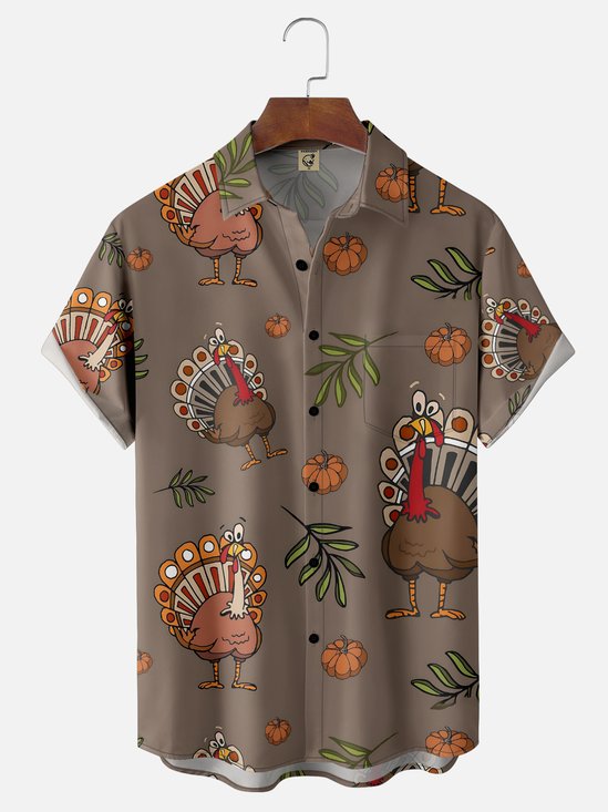 Moisture-wicking Thanksgiving Turkey Chest Pocket Casual Shirt