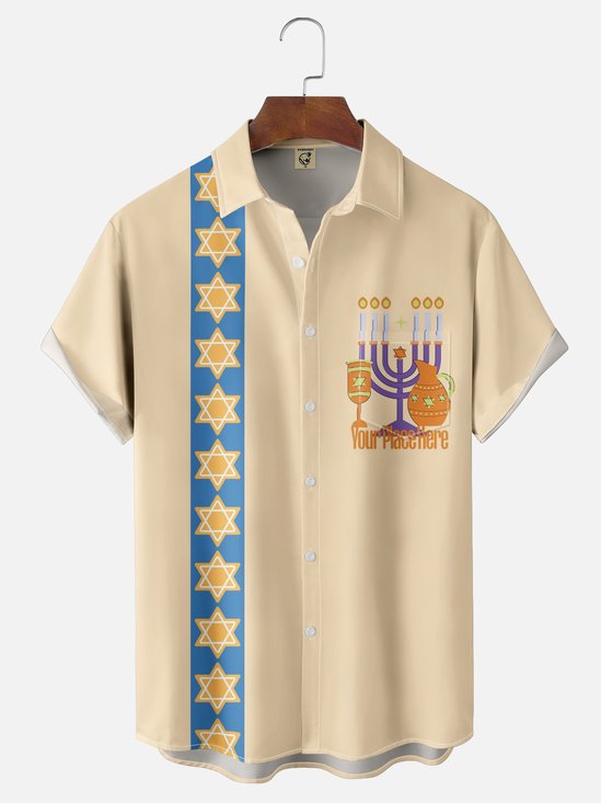 Moisture-wicking Hanukkah Menorah Star of David Chest Pocket Casual Shirt