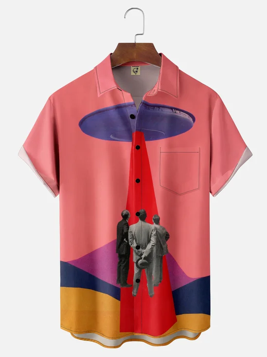 Hardaddy X Lara Rouse Moisture-wicking Alien UFO Chest Pocket Casual Shirt