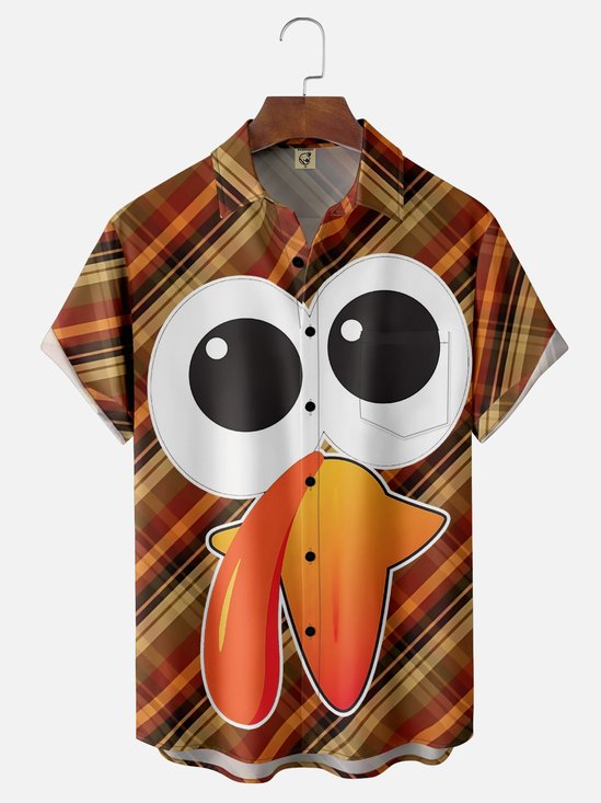 Moisture-wicking Thanksgiving Turkey Chest Pocket Casual Shirt