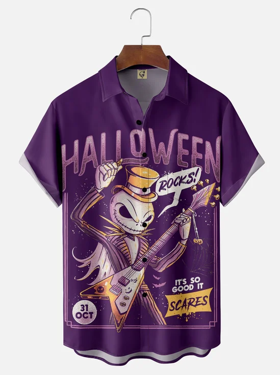 Hardaddy X Eduely Moisture-wicking Ghost Guitar Rock Chest Pocket Casual Shirt