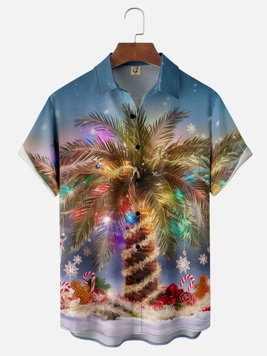 Moisture-wicking Christmas Tree Candy Cane Decoration Chest Pocket Casual Shirt