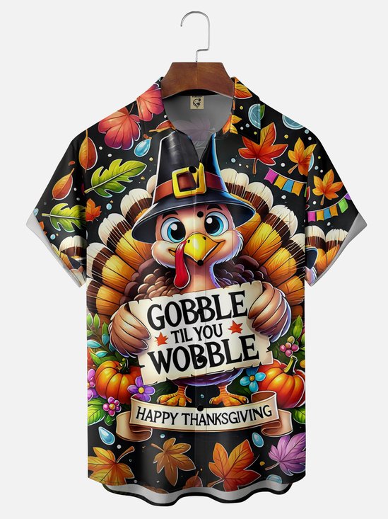 Moisture-wicking Thanksgiving Turkey Gobble Wobble Chest Pocket Casual Shirt