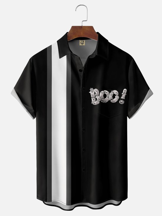 Hardaddy X Eduely Moisture-wicking Halloween Ghost Chest Pocket Bowling Shirt