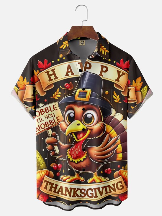 Moisture-wicking Thanksgiving Turkey Chest Pocket Casual Shirt