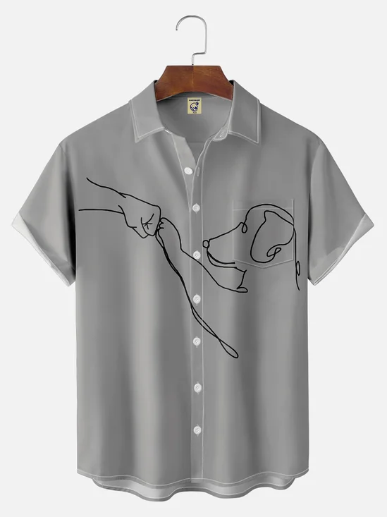 Big Size Moisture-wicking Love Dog Chest Pocket Casual Shirt