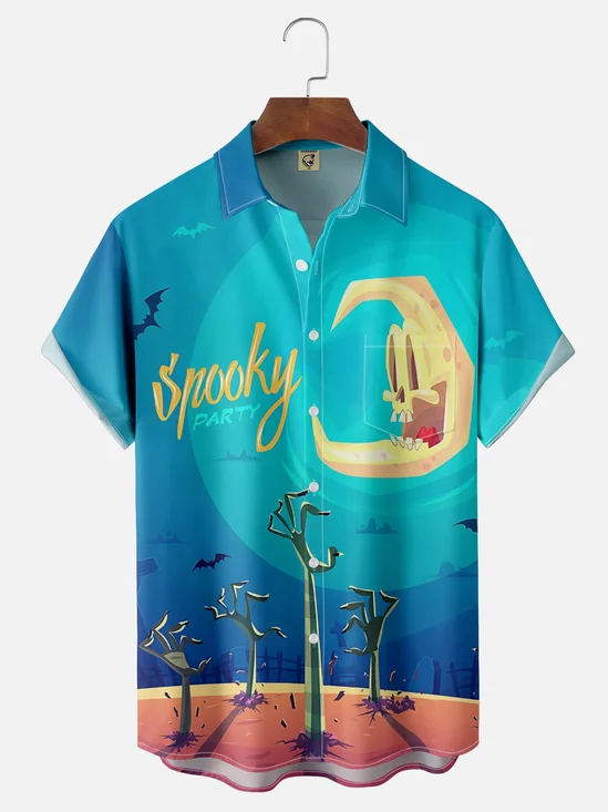 Moisture-Wicking Zombie Hand Chest Pocket Hawaiian Shirt