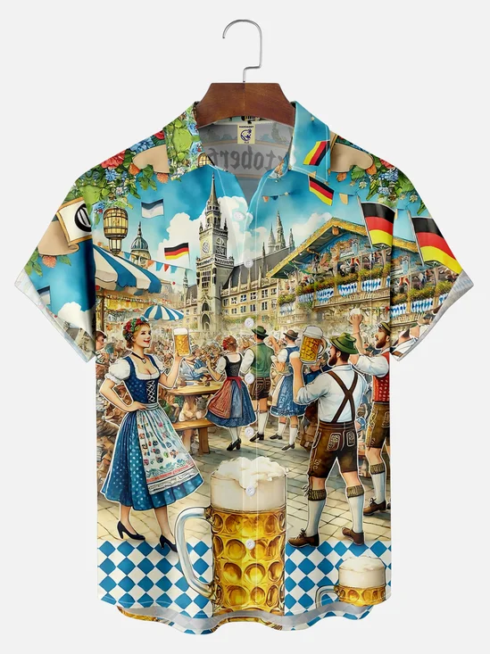 Big Size Moisture-wicking Oktoberfest Beer Chest Pocket Casual Shirt