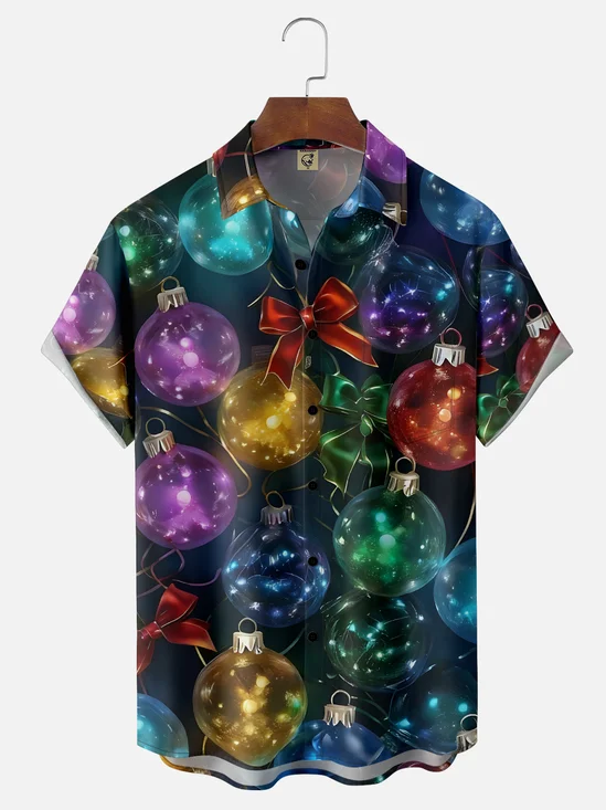 Moisture-wicking Christmas Tree Lights Fun Chest Pocket Casual Shirt