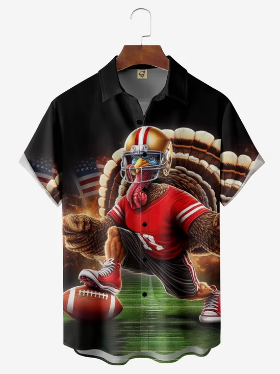 Moisture-wicking Thanksgiving Turkey Football Chest Pocket Casual Shirt