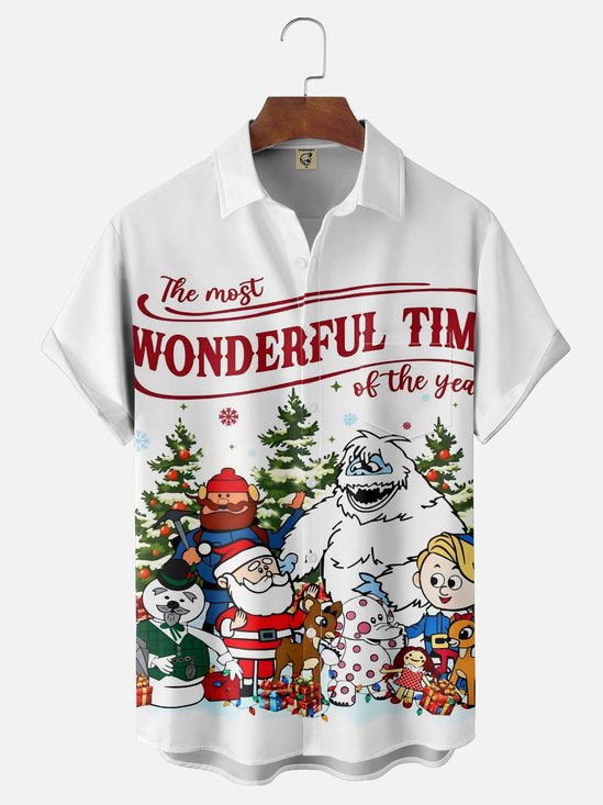 Moisture-Wicking Christmas Rudolph Santa Claus Christmas Tree Snowman Chest Pocket Hawaiian Shirt