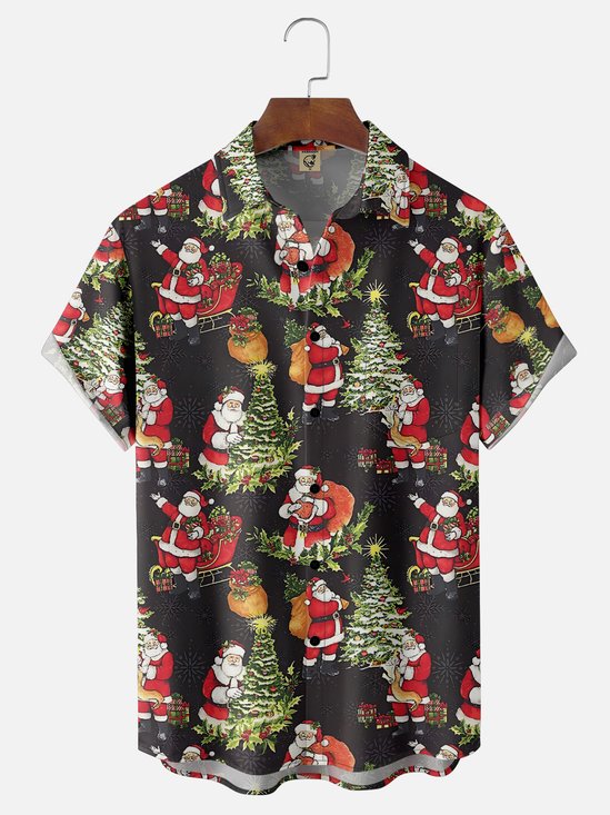 Moisture Wicking Merry Christmas Santa Chest Pocket Hawaiian Shirt