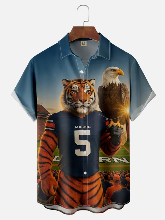 Moisture-wicking American Football Auburn Art Tigers Chest Pocket Casual Shirt