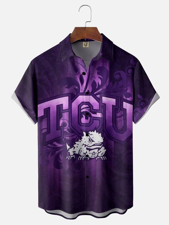 Moisture-wicking American Football Texas TCU Art Horned Frogs Chest Pocket Casual Shirt
