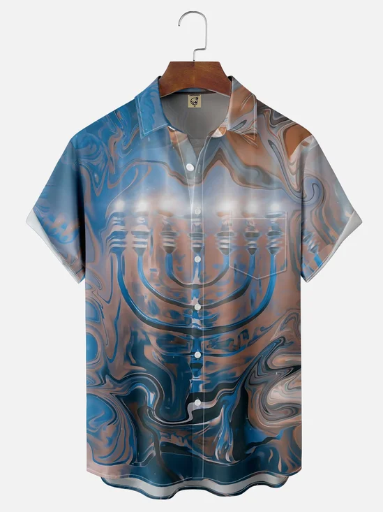 Moisture-wicking Hanukkah Candle Art Chest Pocket Casual Shirt