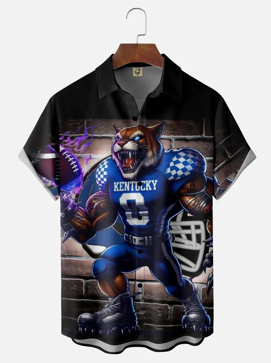 Moisture-wicking American Football Kentucky Art Wildcats Chest Pocket Casual Shirt