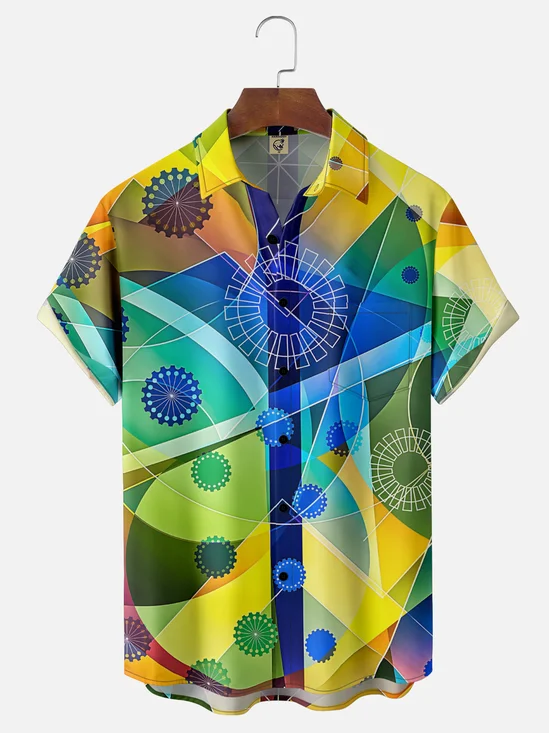 Hardaddy x Clemens Niewoehner Moisture-wicking Abstract Geometric Art Chest Pocket Casual Shirt