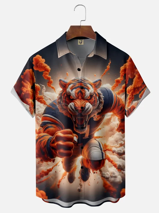 Moisture-wicking American Football Auburn Art Tigers Chest Pocket Casual Shirt