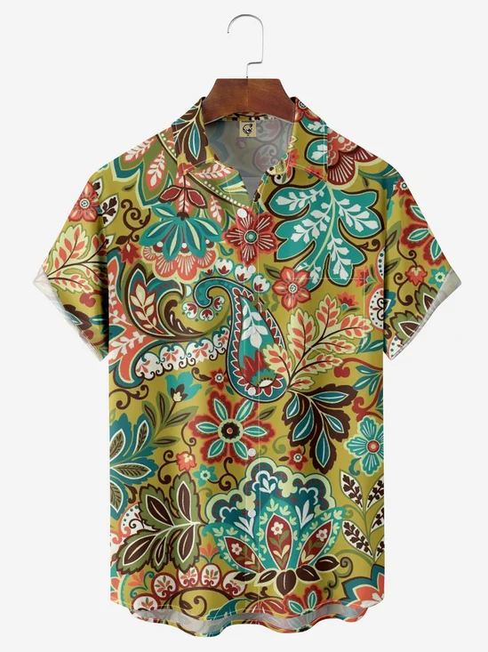 Moisture-wicking Paisley Flower Chest Pocket Casual Shirt