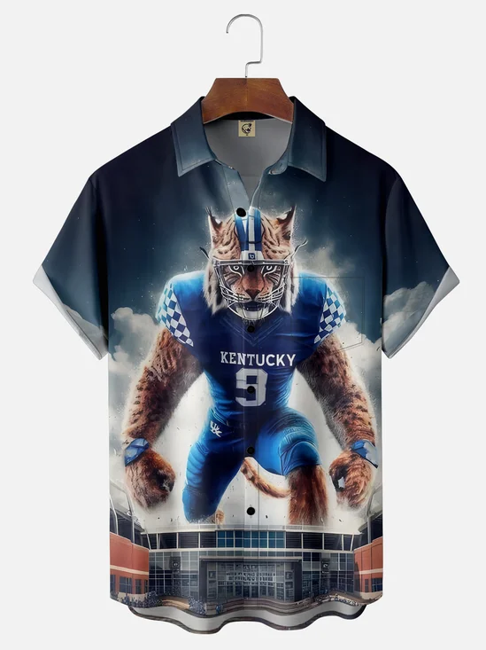 Moisture-wicking American Football Kentucky Art Wildcats Chest Pocket Casual Shirt
