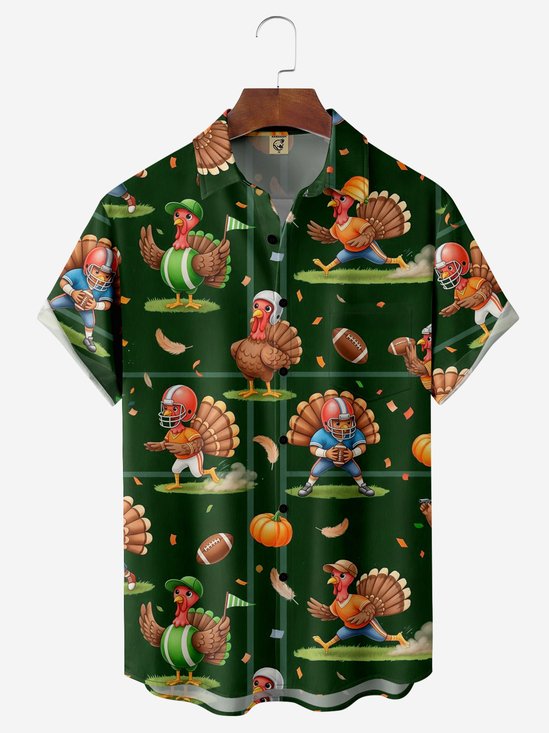 Moisture-wicking Thanksgiving Turkey Football Chest Pocket Casual Shirt