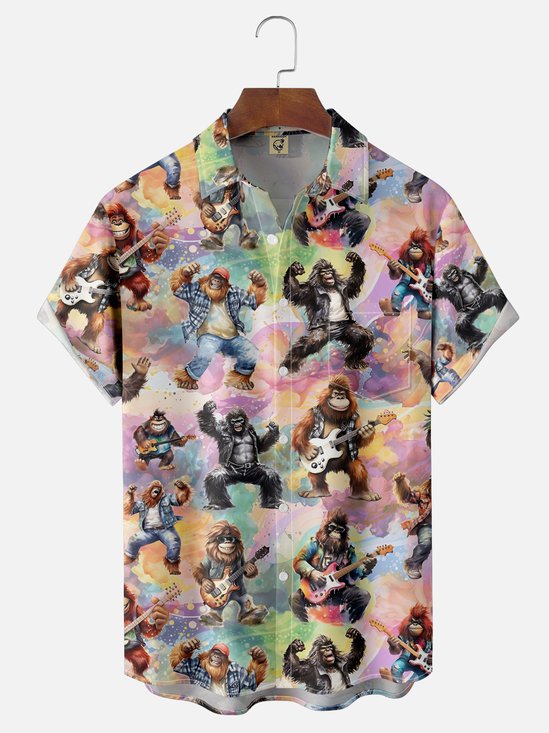 Moisture Wicking Rock Music Bigfoot Chest Pocket Hawaiian Shirt
