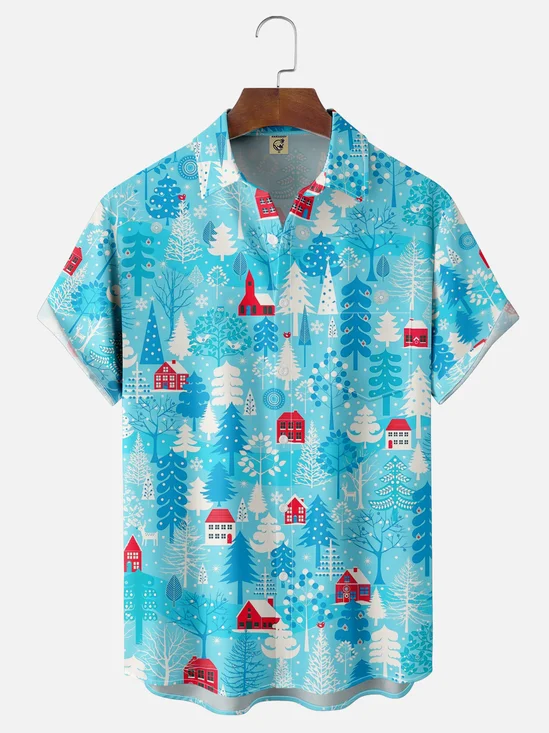 Moisture-wicking Christmas Tree Chest Pocket Casual Shirt