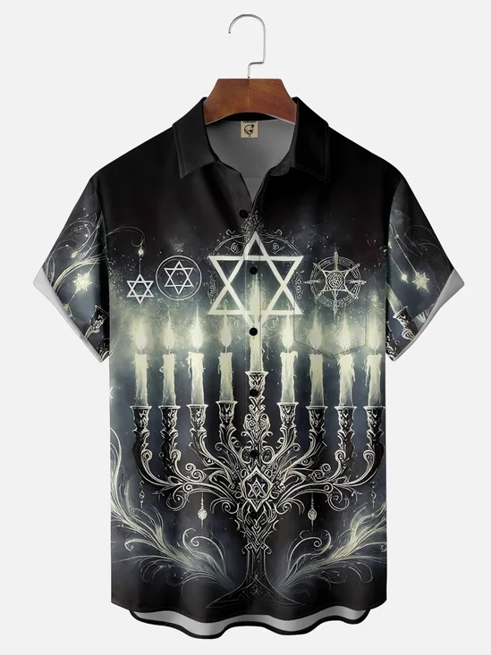 Moisture-wicking Hanukkah Candle Chest Pocket Casual Shirt