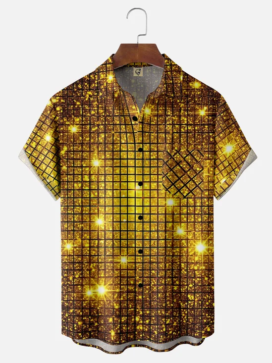 Moisture-wicking Party Shining Annual Meeting New Year Chest Pocket Casual Shirt