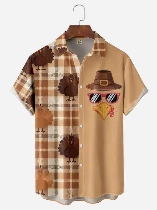 Moisture Wicking Thanksgiving Funny Turkey Chest Pocket Hawaiian Shirt