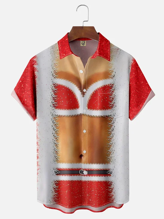 Moisture-Wicking Christmas Decorations Bikini Chest Pocket Hawaiian Shirt