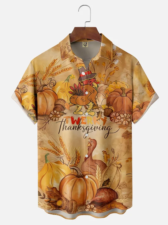 Moisture Wicking Thanksgiving Funny Turkey Chest Pocket Hawaiian Shirt