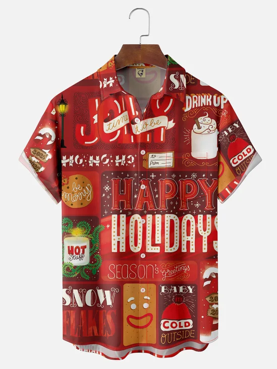 Moisture-wicking Christmas Chest Pocket Casual Shirt
