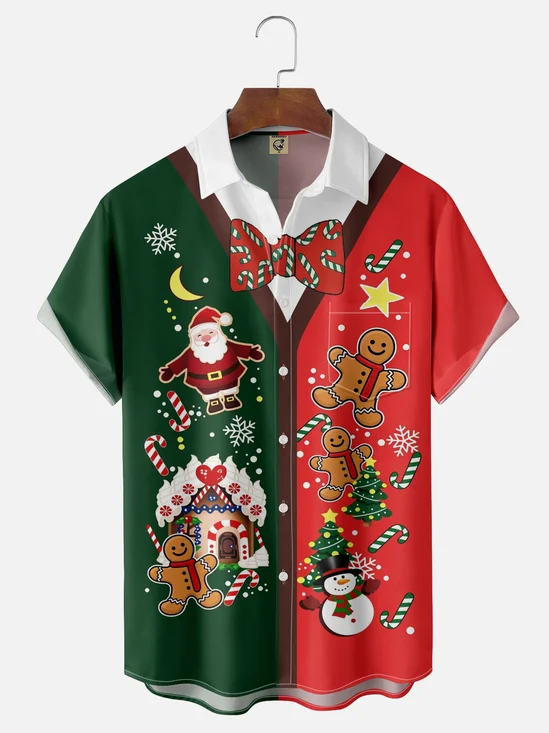 Moisture-wicking Christmas Santa Claus Chest Pocket Ugly Shirt