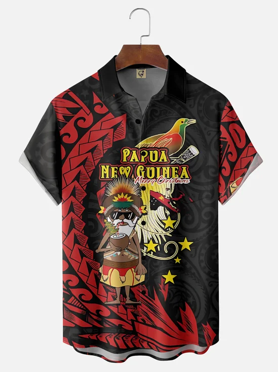 Moisture-wicking Christmas Santa Claus Papua New Guinea Chest Pocket Casual Shirt
