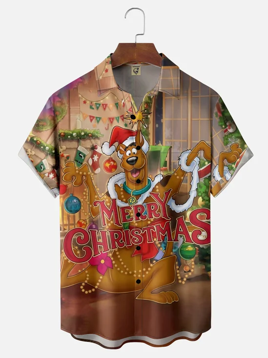 Moisture Wicking Merry Christmas Dog Chest Pocket Hawaiian Shirt