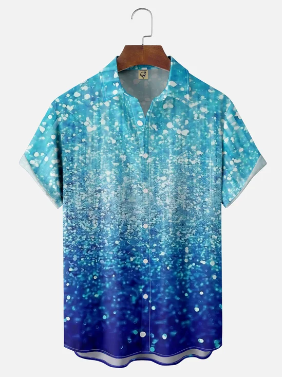 Moisture-wicking Retro Gradient Glitter Print Chest Pocket Party Shirt