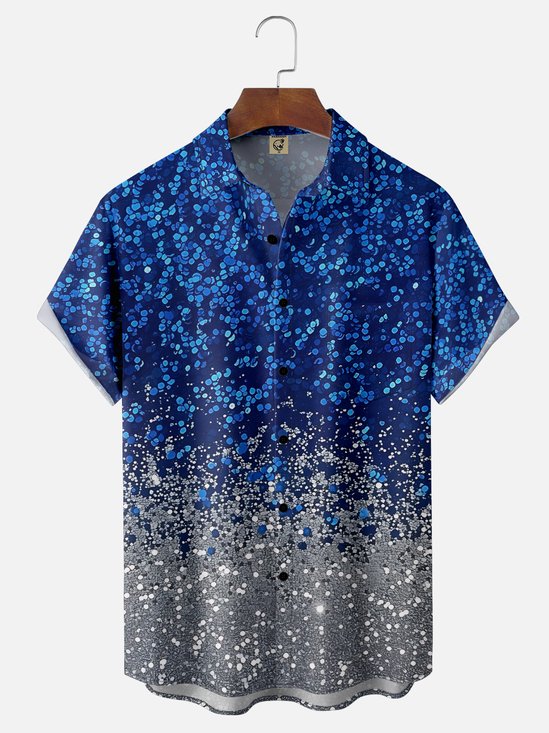 Moisture-wicking Retro Disco Gradient Color Chest Pocket Party Shirt