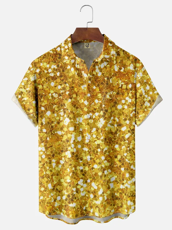 Moisture-wicking Retro 90s Disco Glitter Print Chest Pocket Party Shirt