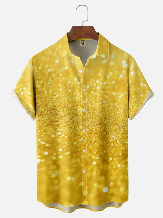 Moisture-wicking Retro Glitter Print Chest Pocket Party Shirt