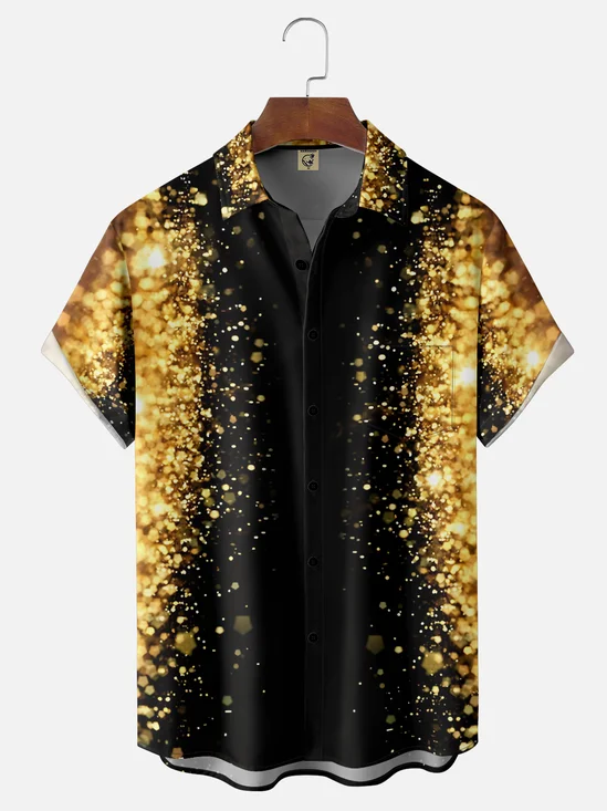 Moisture-wicking Retro Glitter Print Chest Pocket Funky Party Shirt