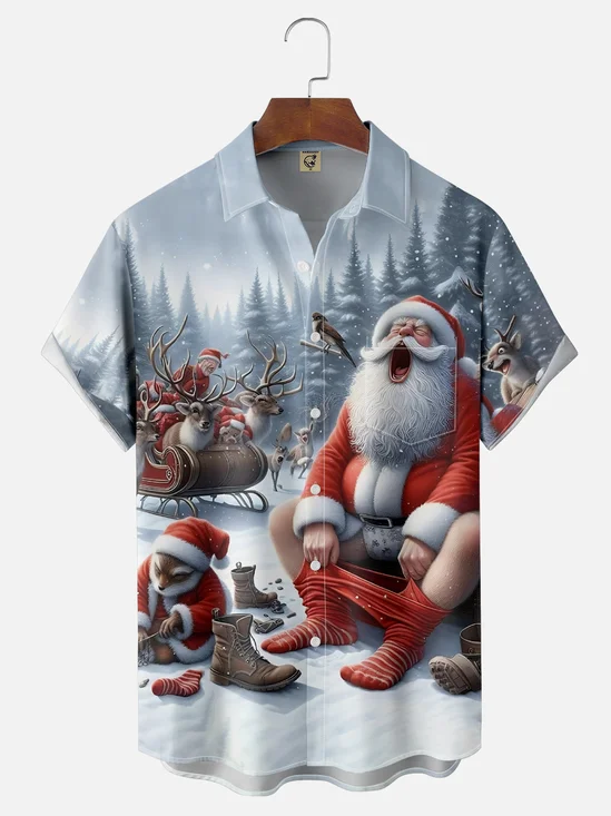 Moisture Wicking Merry Christmas Funny Santa Chest Pocket Hawaiian Shirt