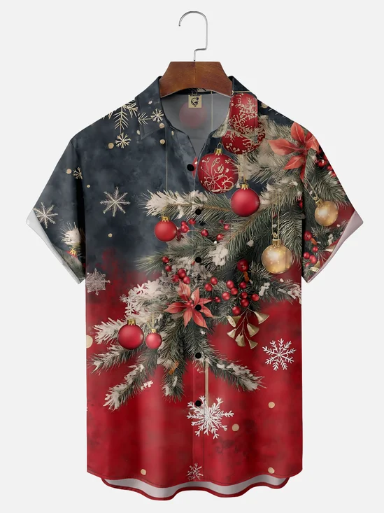 Moisture Wicking Merry Christmas Chest Pocket Hawaiian Shirt