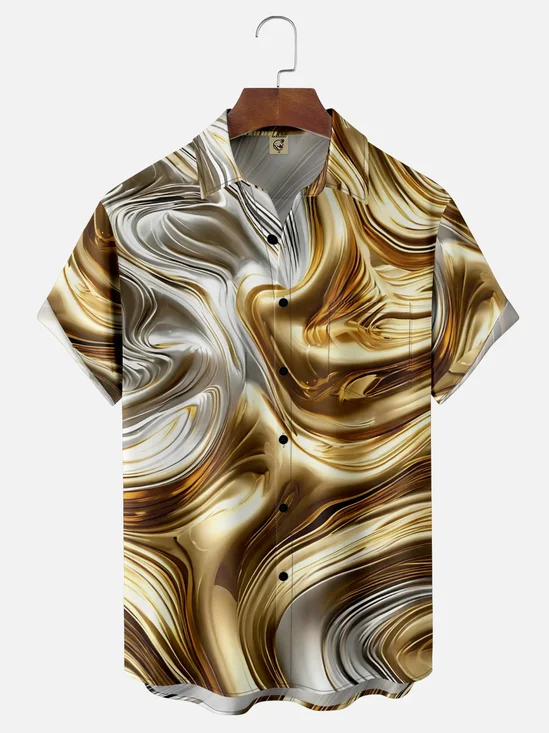 Moisture-wicking Retro Gradient Ripple Chest Pocket Casual Shirt